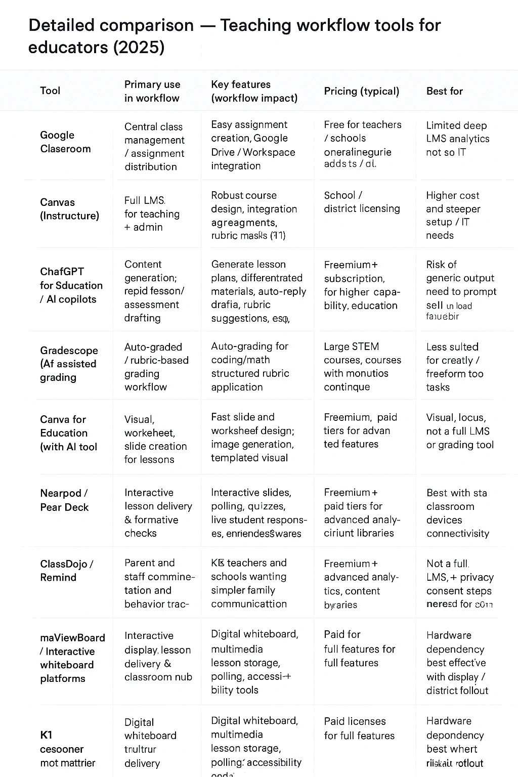 A detailed comparison table of the best teaching workflow tools for educators in 2025.