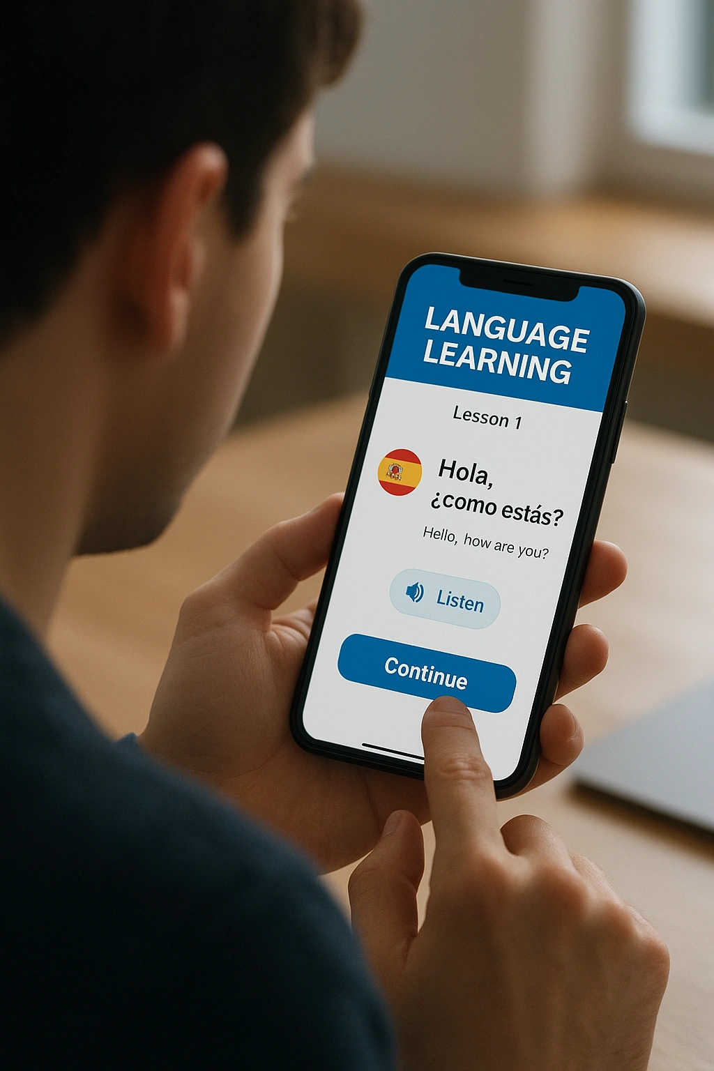 A person using a language learning app, a case study of AI success.