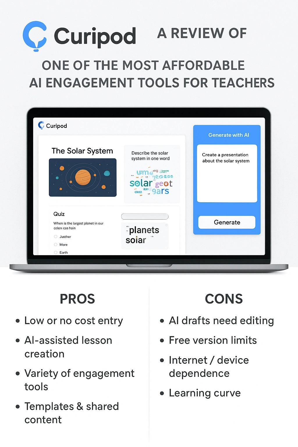 A review of Curipod, one of the most affordable AI engagement tools for teachers.