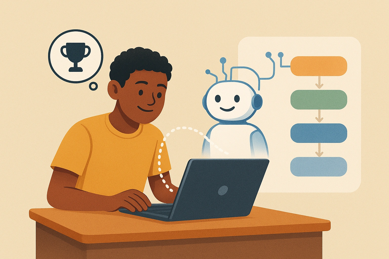 An illustration showing an AI creating a unique, personalized learning path for a student, boosting motivation.