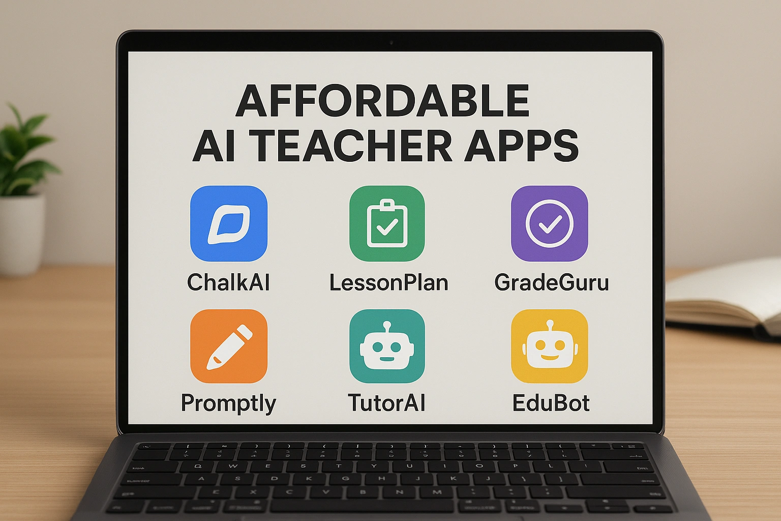 An image showing a variety of affordable AI teacher apps on a laptop screen, accessible to educators on a budget.