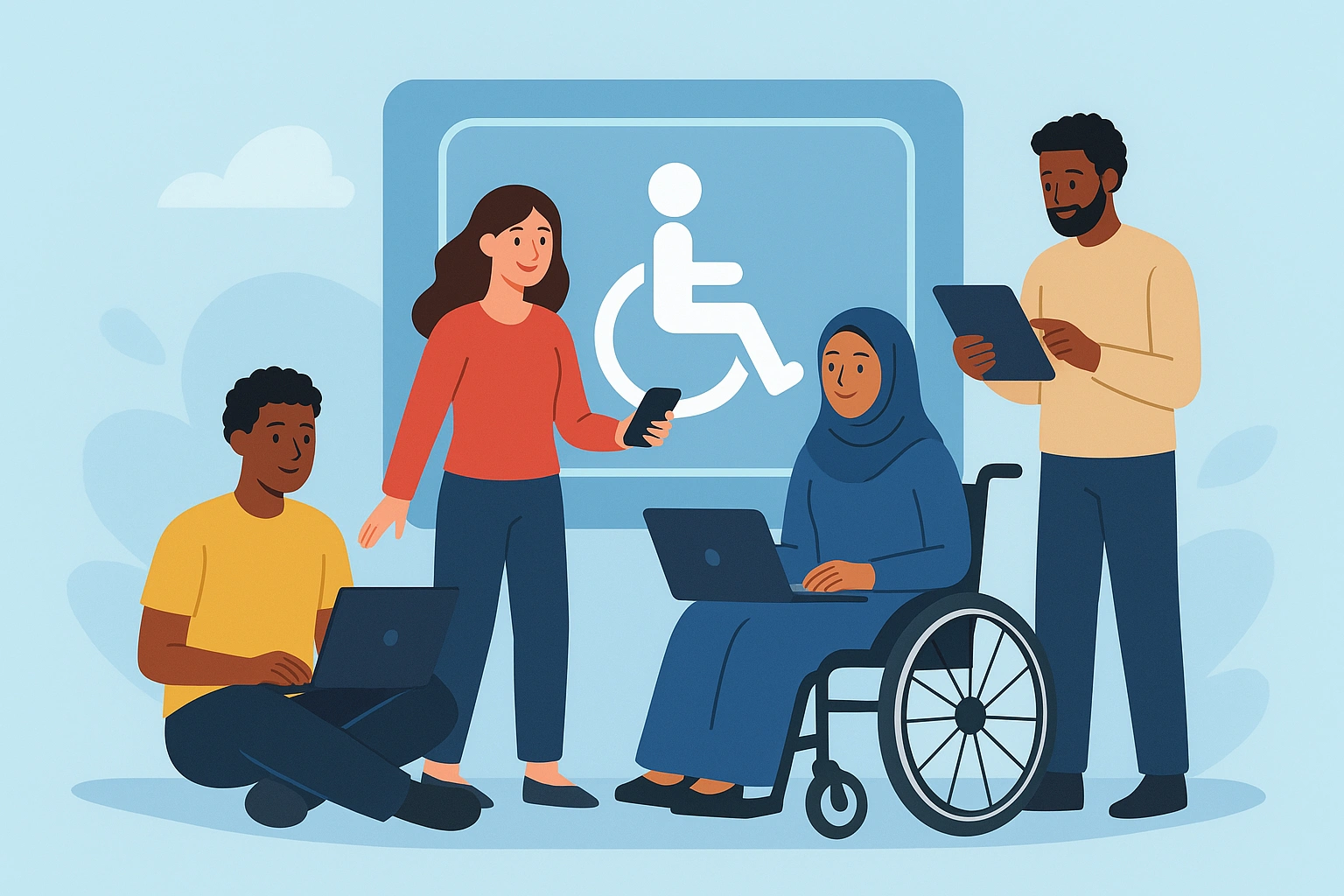 An image symbolizing digital accessibility statement, such as diverse people interacting with technology.